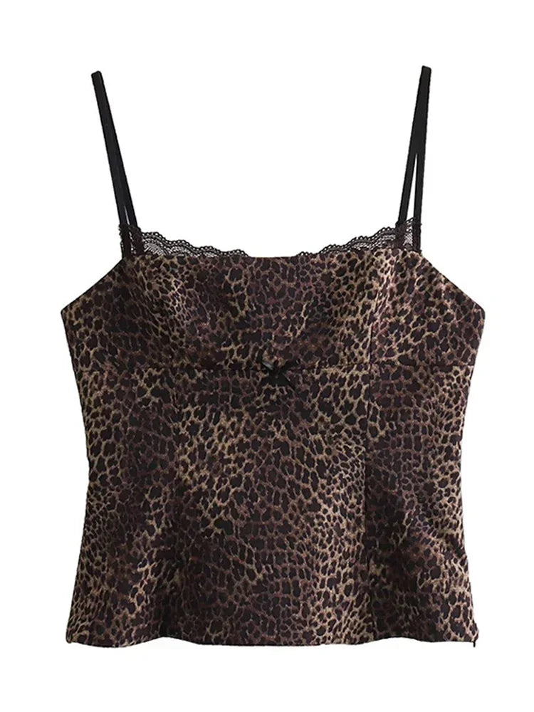 Leopard Print Sling Women Sexy Tube Top Sleeveless Backless Lace Slim Tanks Tops