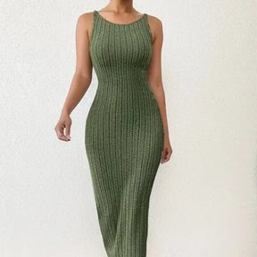 Summer Solid Backless Tank mid-length knitted sleeveless dress