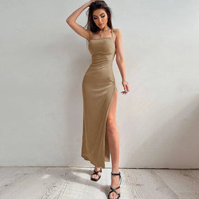 Backless Halter Neck Split Bandage Bodycon Dress