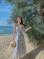 Floral Spaghetti Strap Dress Elastic Ruched Sexy Hollow Backless Party Dress
