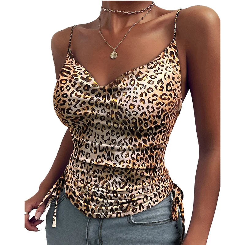 Tank Top V Neck Camisole Cami Drawstring Spaghetti Strap Top