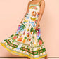 Beach Spaghetti Strap Long Dress Printed Backless Sleeveless Drawstring Dress
