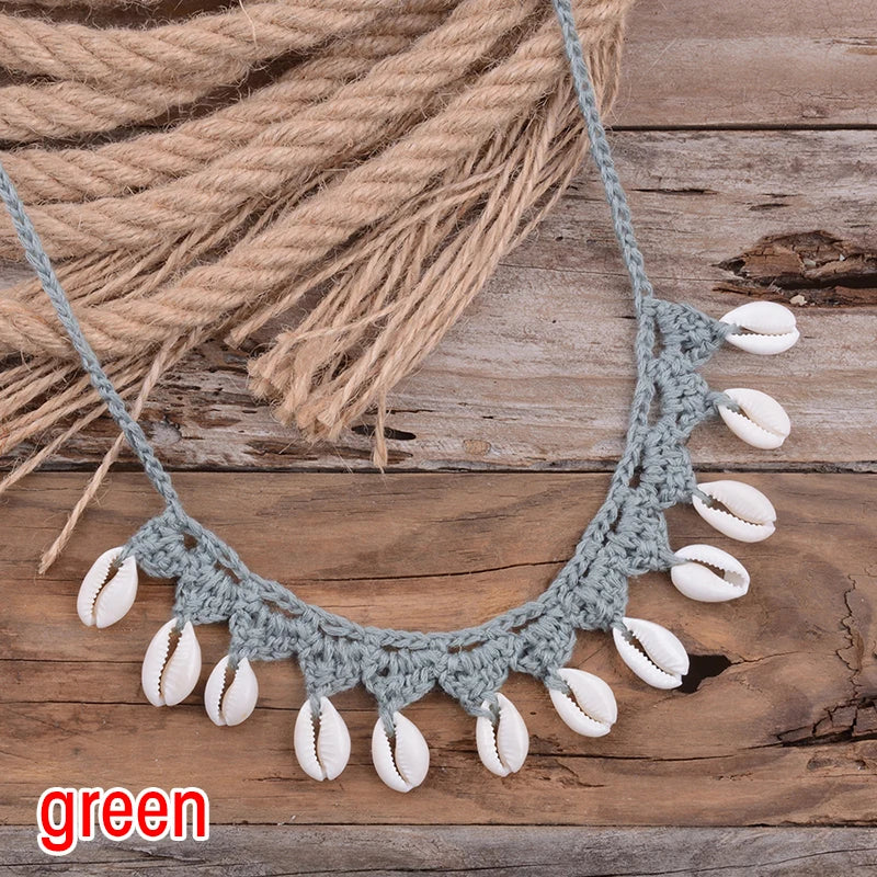 Shell Rope Chain Shell Choker Necklace Natural Sea Cowrie Shell Rope Chain Choker Neck ...