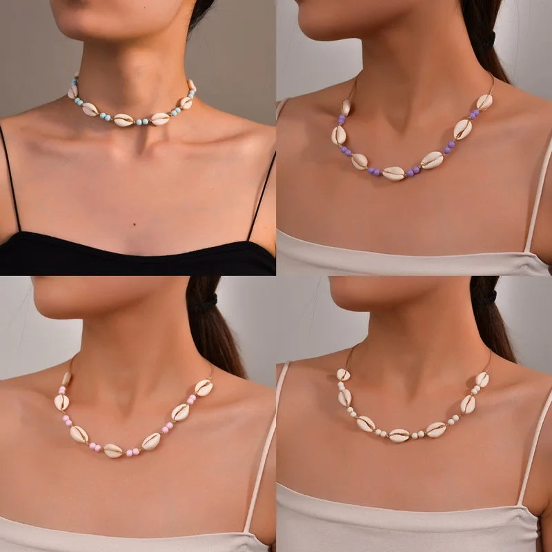 Shell beaded necklace braided chain choker