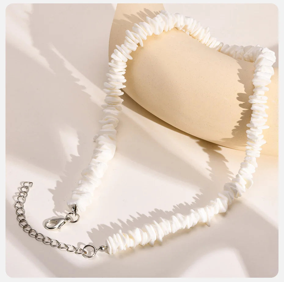 Natural Square Irregular Shell Beaded Chain Necklaces