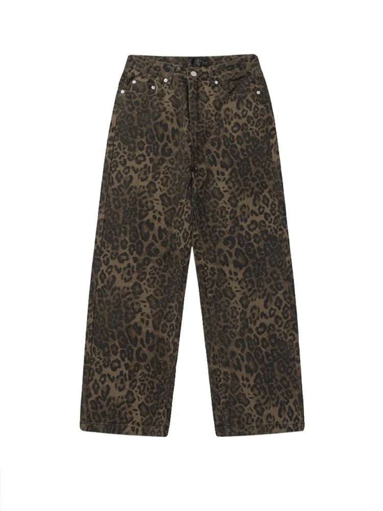 Baggy Leopard Print Y2k Jeans Women