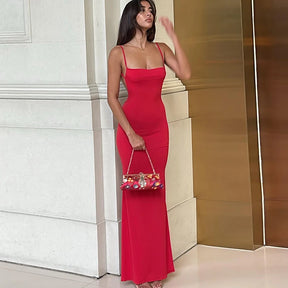 Solid Sleeveless Backless Elegant Sexy Bodycon Y2K Maxi Prom Dress