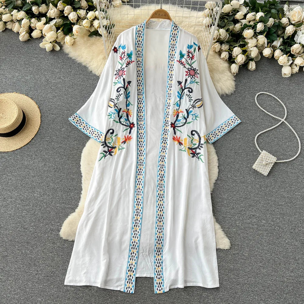 Retro Embroidery Sun Protection Shirt  Chiffon Long Streetwear