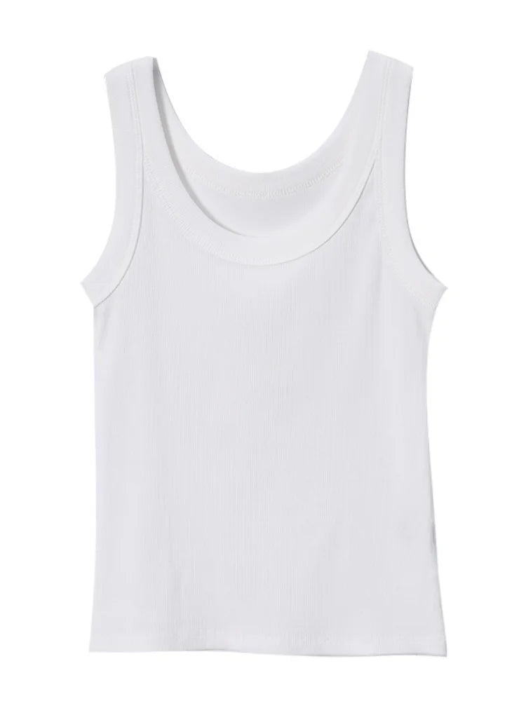 Women Ribbed Tank Top Solid Sleeveless Round Neck Top