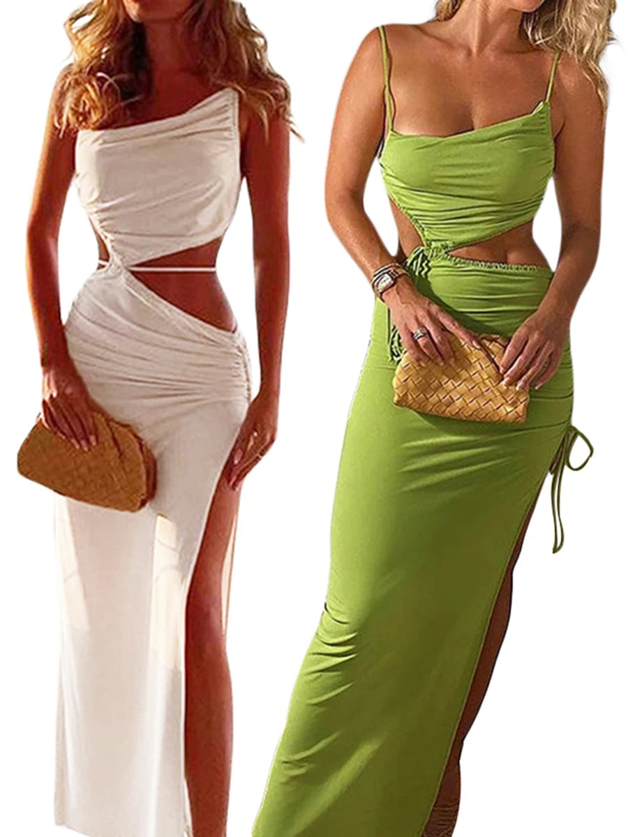 Summer Beach Casual Sexy Hollow Backless Tie Up Slip Dress