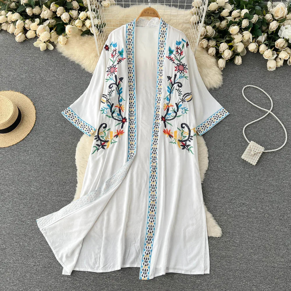 Retro Embroidery Sun Protection Shirt  Chiffon Long Streetwear