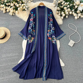 Retro Embroidery Sun Protection Shirt  Chiffon Long Streetwear