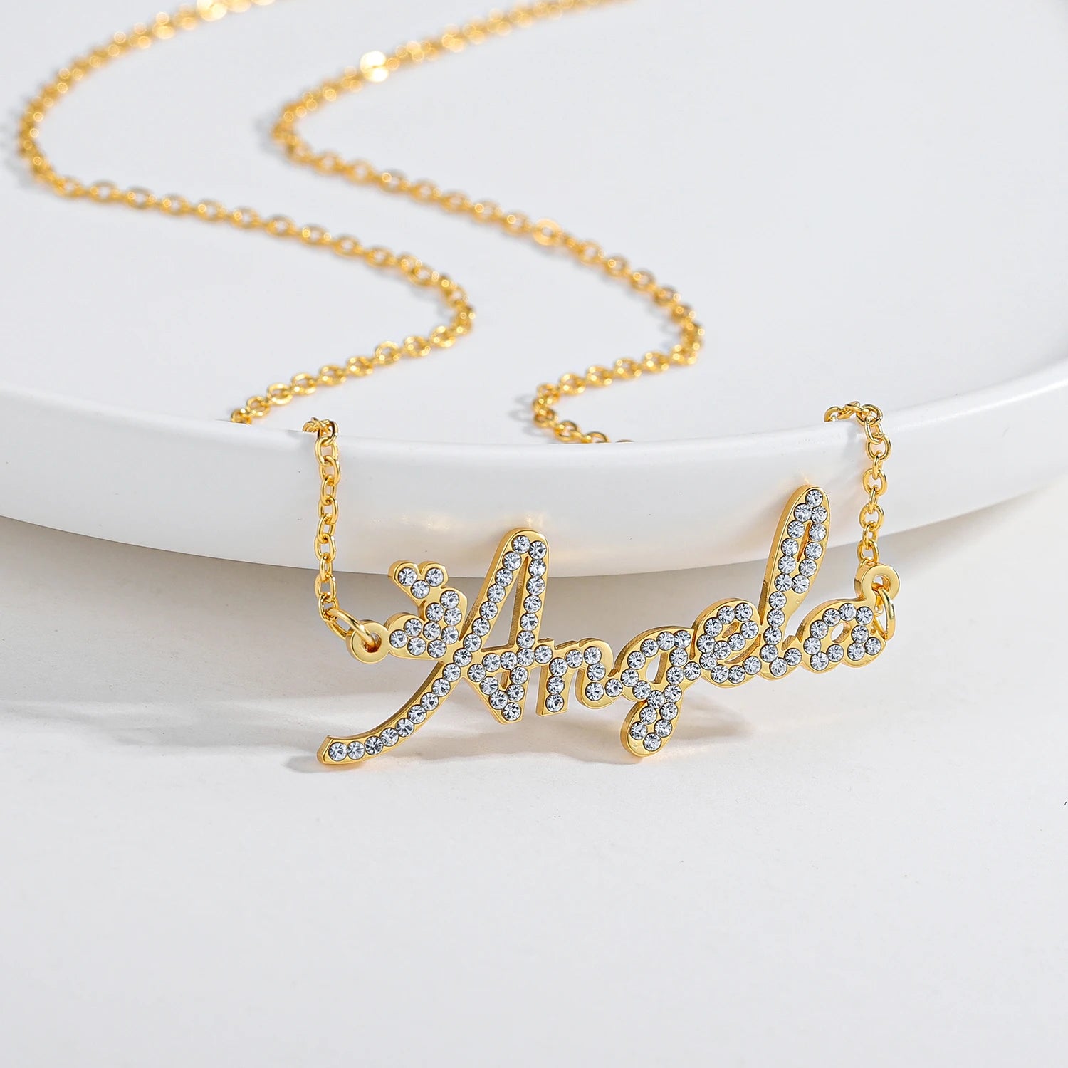 Custom Crystal Name Necklace For Women Iced Out Letter Diamond Nameplate