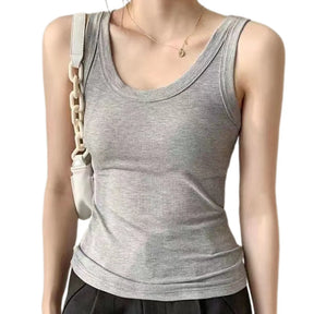 Women Ribbed Tank Top Solid Sleeveless Round Neck Top