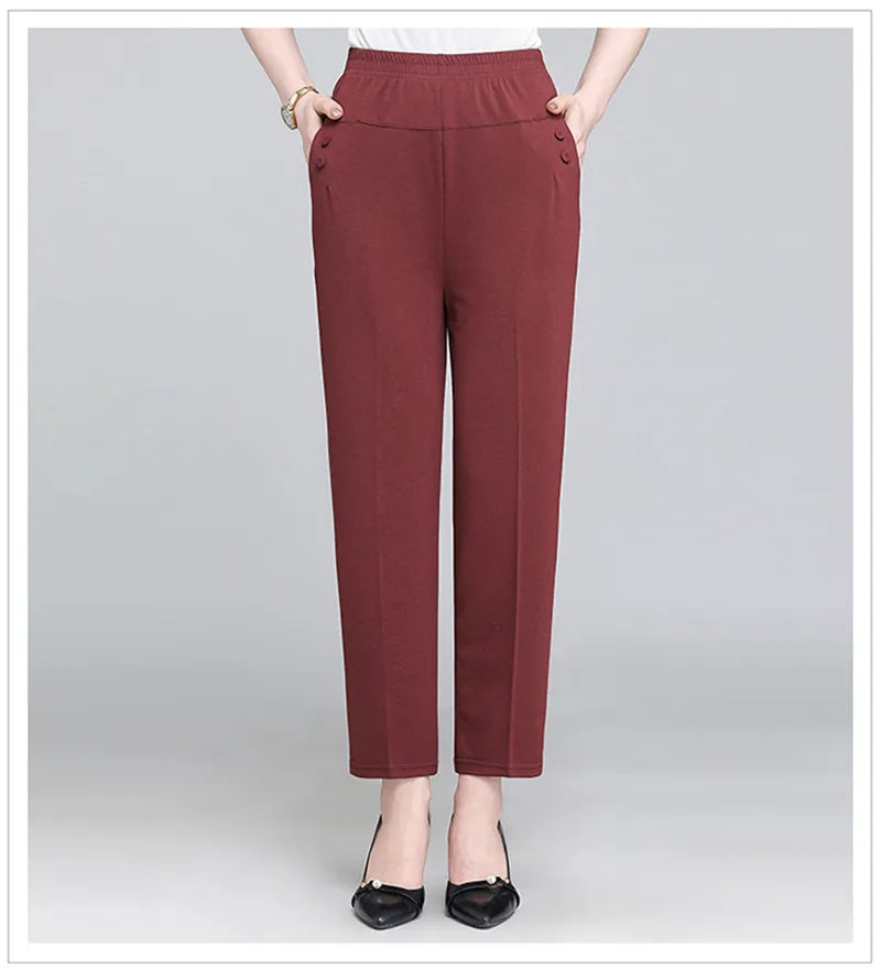 Spring Summer Pants Thin Elastic Waist Loose Cotton