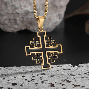 Jerusalem Stainless Steel Cross Necklace Templar Pendant for Men Vintage Christian Statement Jewelry