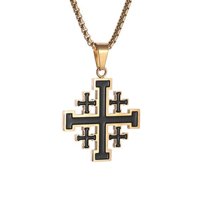 Jerusalem Stainless Steel Cross Necklace Templar Pendant for Men Vintage Christian Statement Jewelry