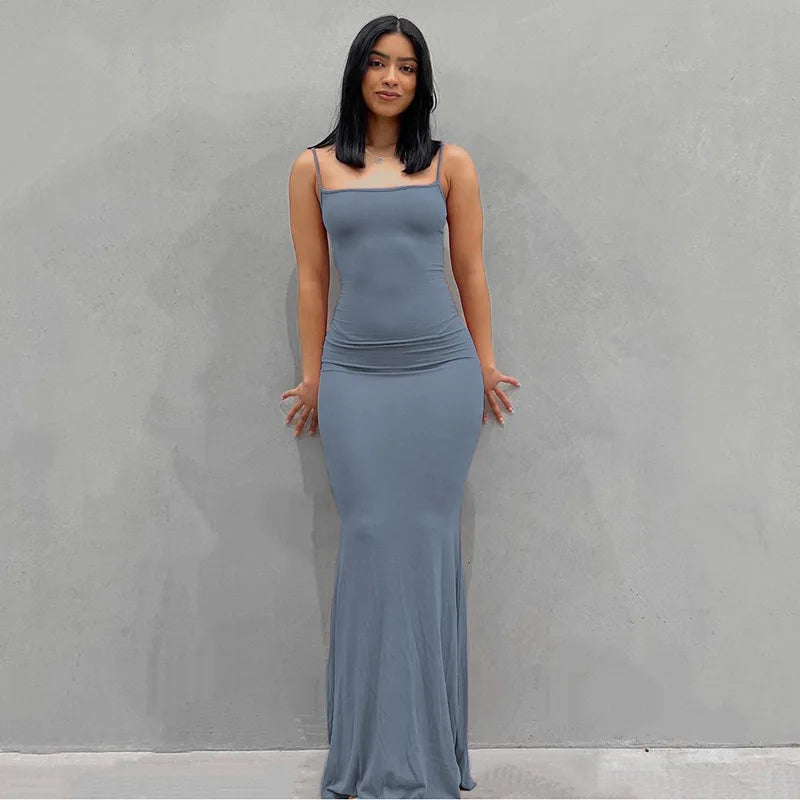 Satin Slip Sleeveless Backless Maxi Dress Women Y2K