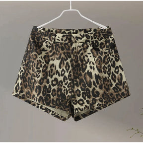 Leopard Print Shorts Women Denim Short Pants