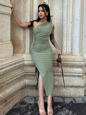 Solid Sleeveless Backless Slim Dress Female Off Shoulder Club Elegant Party Dress