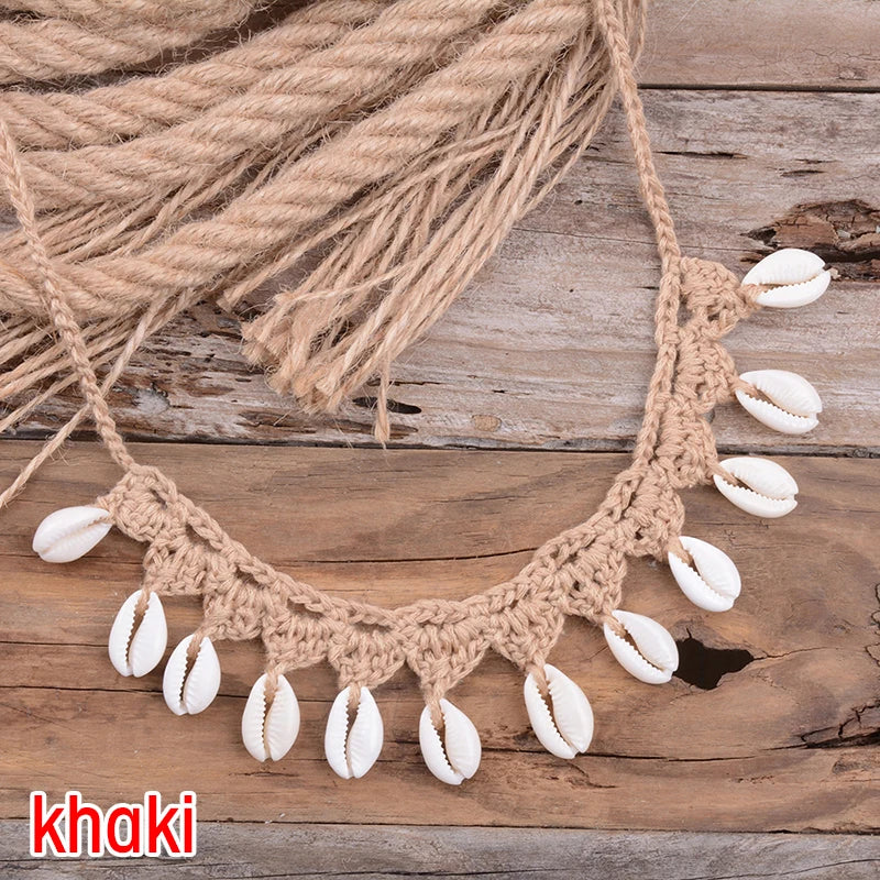 Shell Choker Necklace Natural Sea Cowrie Shell Rope Chain Choker Necklace