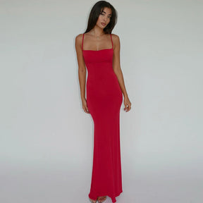 Solid Sleeveless Backless Elegant Sexy Bodycon Y2K Maxi Prom Dress