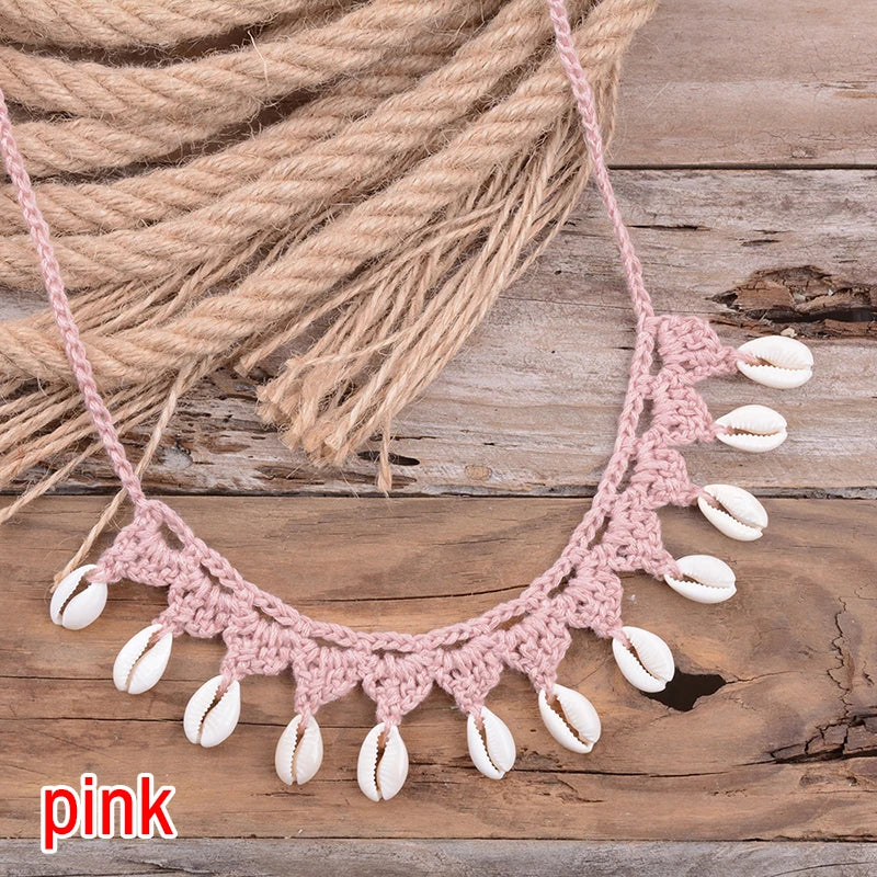 Shell Choker Necklace Natural Sea Cowrie Shell Rope Chain Choker Necklace