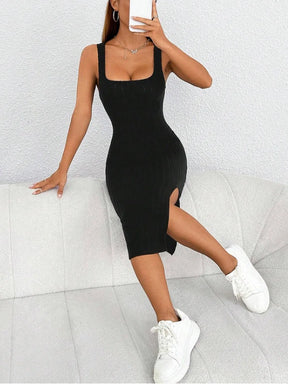 slit dress solid color sling slim dress