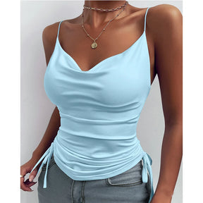 Tank Top V Neck Camisole Cami Drawstring Spaghetti Strap Top