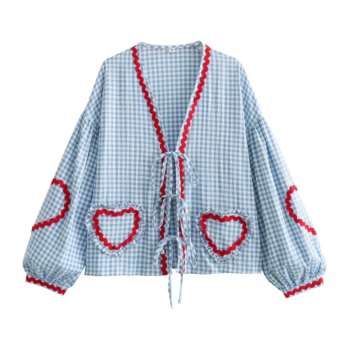 Heart Pockets Ladies V Neck Bow Buttons Blouses