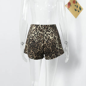 Leopard Print Shorts Women Denim Short Pants