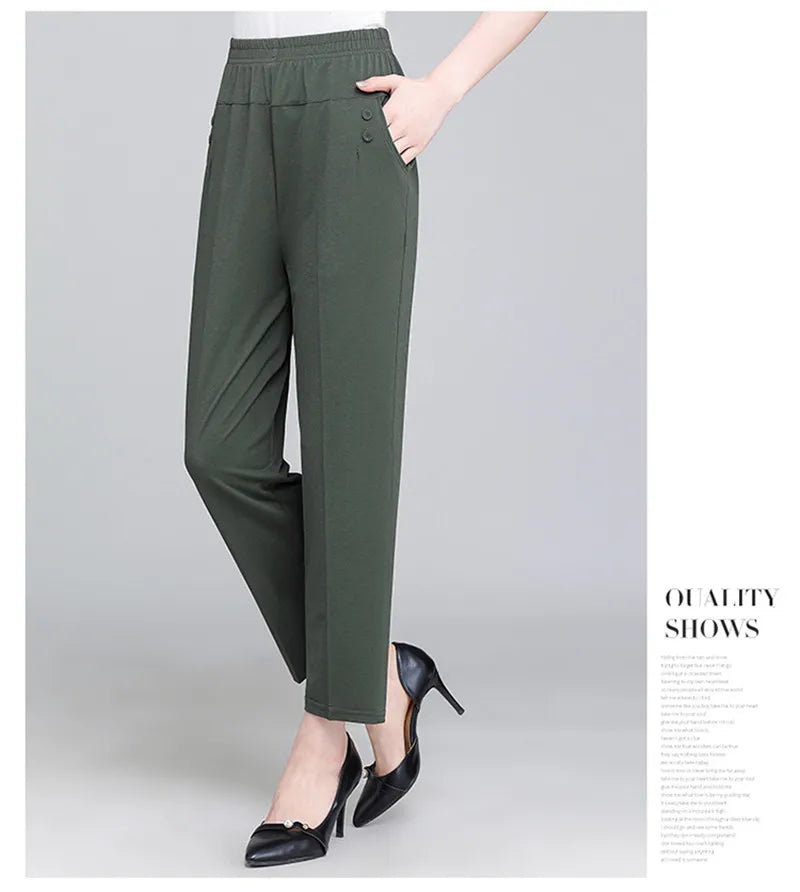 Spring Summer Pants Thin Elastic Waist Loose Cotton