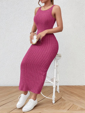 Summer Solid Backless Tank mid-length knitted sleeveless dress