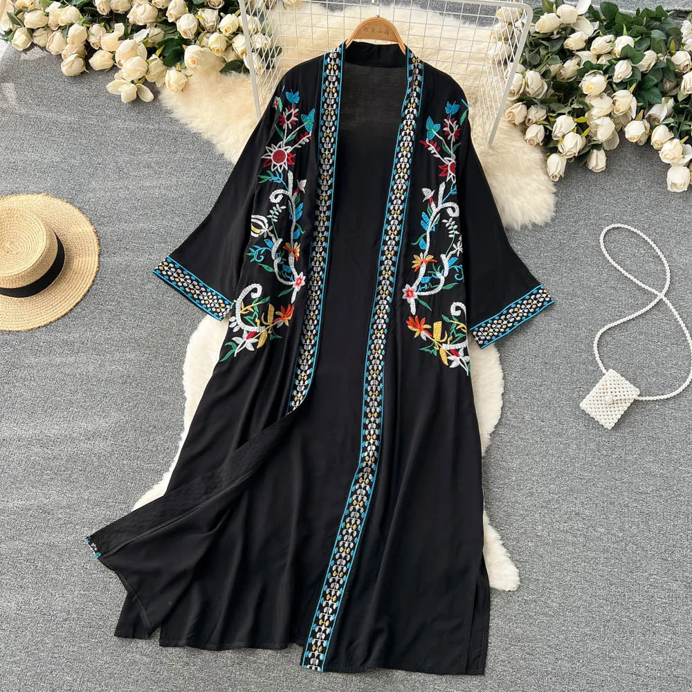 Retro Embroidery Sun Protection Shirt  Chiffon Long Streetwear