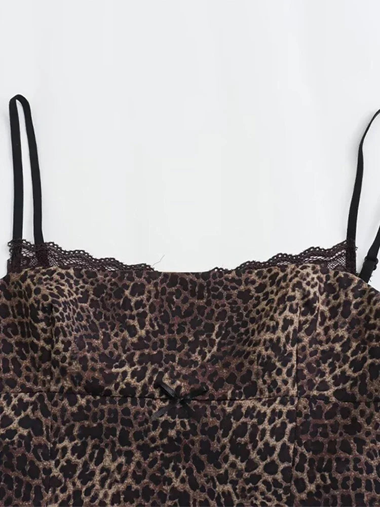 Leopard Print Sling Women Sexy Tube Top Sleeveless Backless Lace Slim Tanks Tops