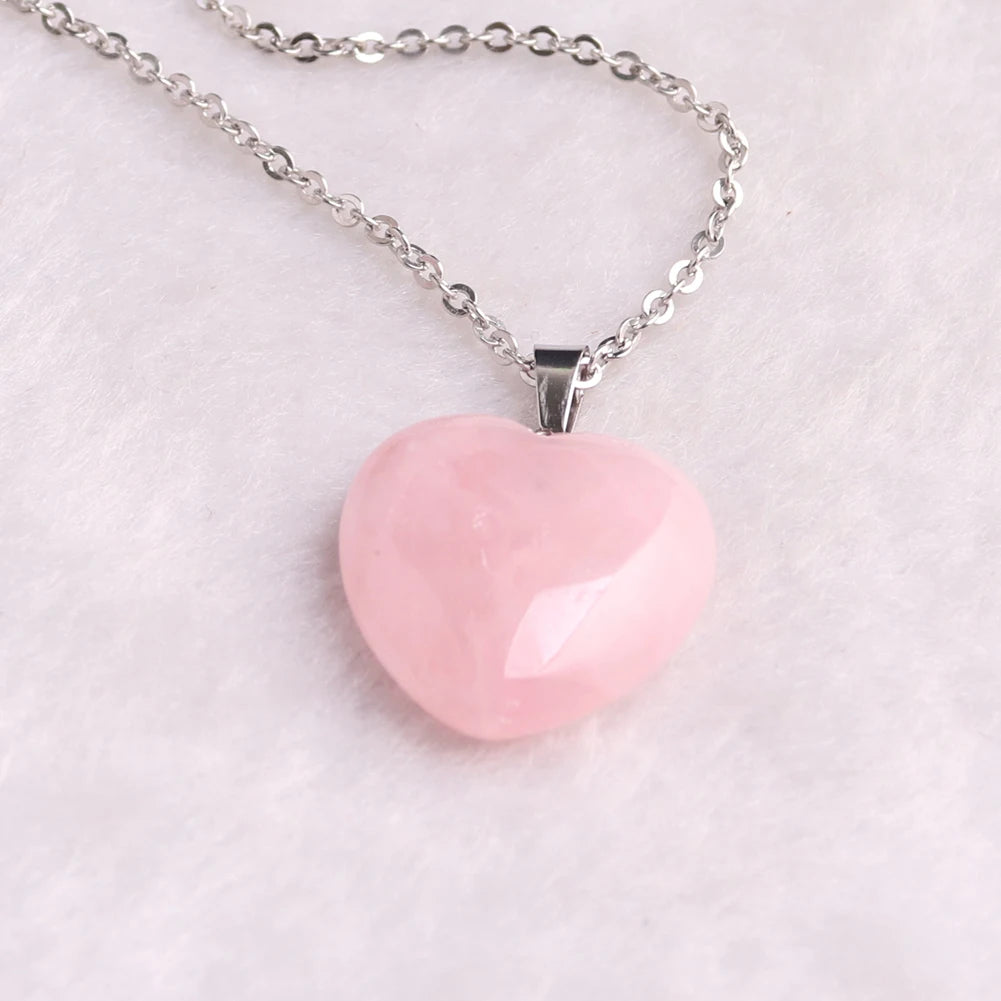 rose quartz pendant Heart Necklace