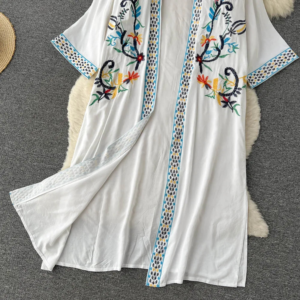 Retro Embroidery Sun Protection Shirt  Chiffon Long Streetwear