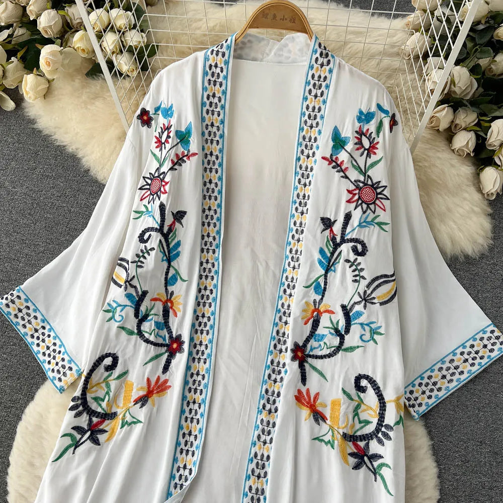 Retro Embroidery Sun Protection Shirt  Chiffon Long Streetwear