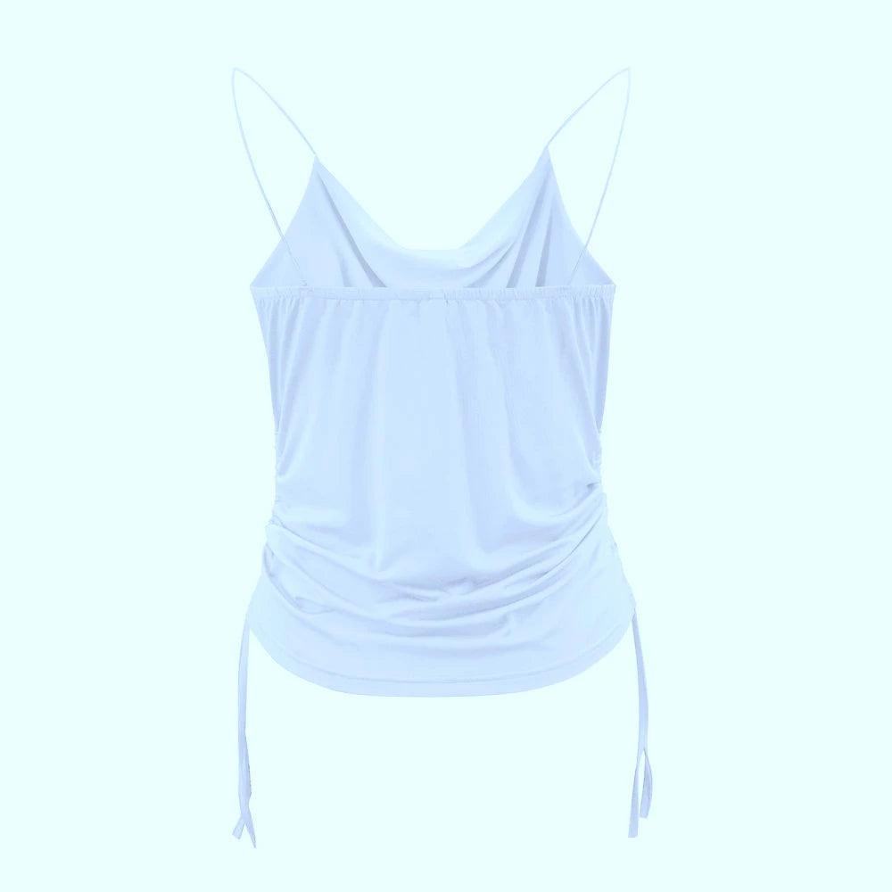 Tank Top V Neck Camisole Cami Drawstring Spaghetti Strap Top