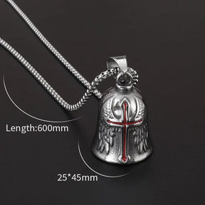 Red Cross Silver-Plated Wings Motorcycle Bell Pendant Necklace