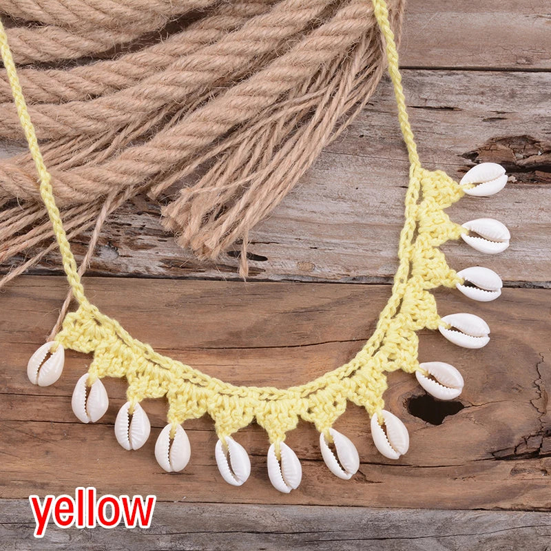 Shell Choker Necklace Natural Sea Cowrie Shell Rope Chain Choker Necklace
