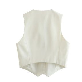 Vintage V Neck Sleeveless Female Outerwear White Chic Vests