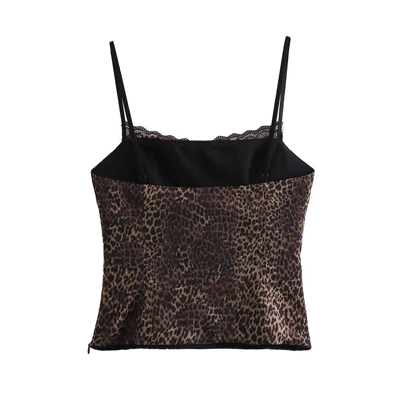 Leopard Print Sling Women Sexy Tube Top Sleeveless Backless Lace Slim Tanks Tops