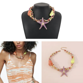 Starfish Shell Charm Choker Necklace