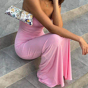 Solid Sleeveless Backless Elegant Sexy Bodycon Y2K Maxi Prom Dress