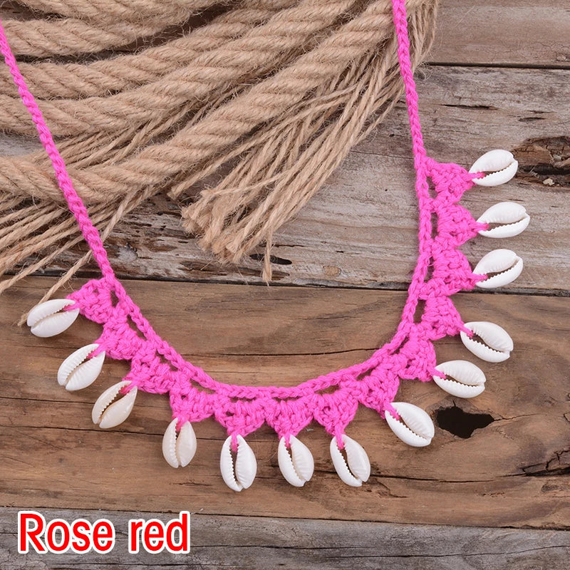 Shell Choker Necklace Natural Sea Cowrie Shell Rope Chain Choker Necklace