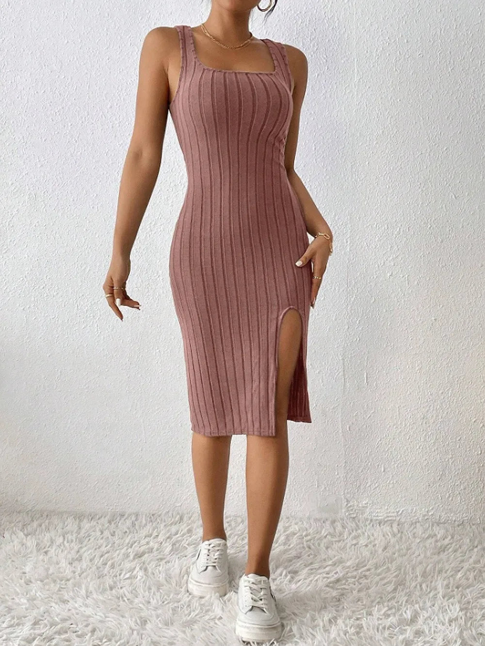 slit dress solid color sling slim dress