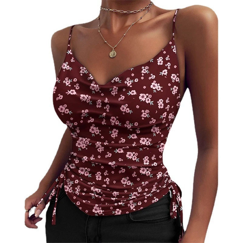 Tank Top V Neck Camisole Cami Drawstring Spaghetti Strap Top