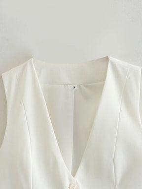 Vintage V Neck Sleeveless Female Outerwear White Chic Vests