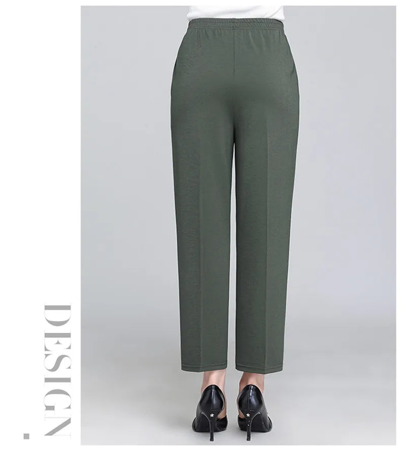 Spring Summer Pants Thin Elastic Waist Loose Cotton